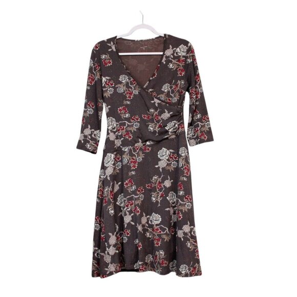 Garnet Hill Dress Medium Brianna Surplice Knit Floral Stretch Fit & Flare Tencel - Picture 1 of 14